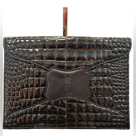 YSL - Yves Saint Laurent - croc effect Black leather evening or everyday clutch - Picture 7 of 9